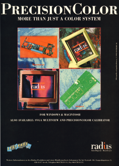 Print ad Radius Inc. "PrecisionColor" 1993