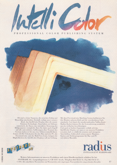 Print ad Radius Inc. "IntelliColor" 1993