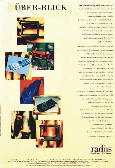 Print ad Radius Radius Inc. Desktop Publishing/CAD graphic subsystems 1992