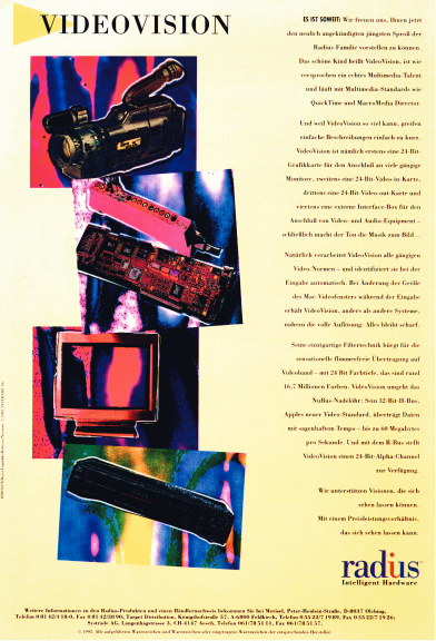 Print ad Radius Inc.  "VideoVision" video card 1992