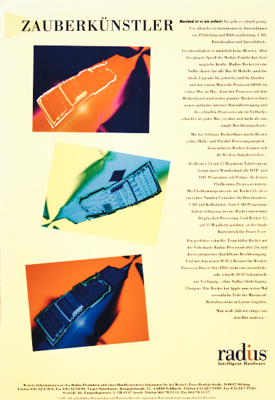 Print ad Radius Inc. "Rocket" graphics accelerator 1992